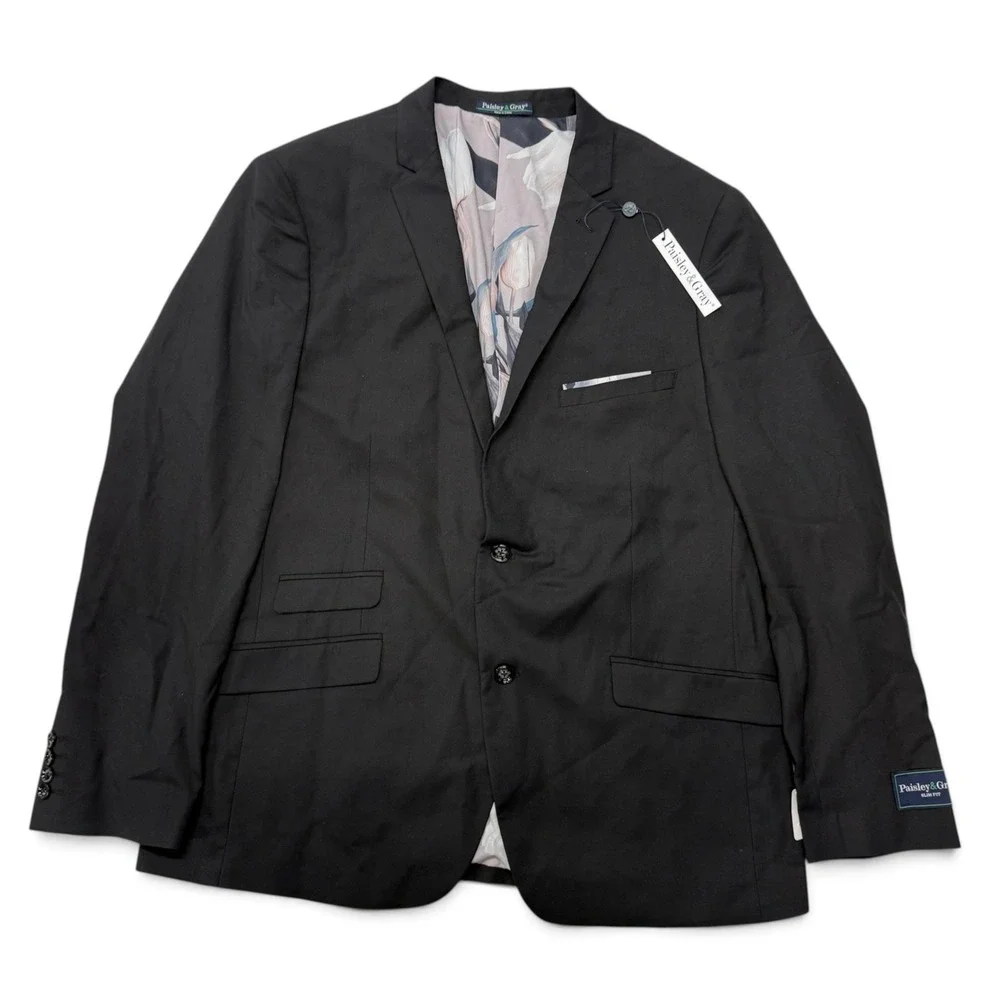 Paisley & Gray Mens Slim Fit Blazer Black Floral Lining 2-Button Jacket 48R NWT